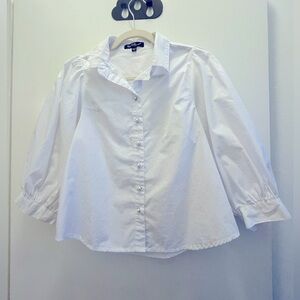 velvet heart white blouse 3/4 puff sleeve with pearl buttons